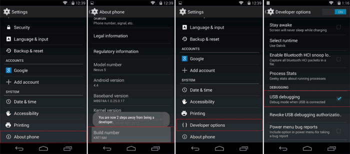 enable usb debugging on android 4.2 or later